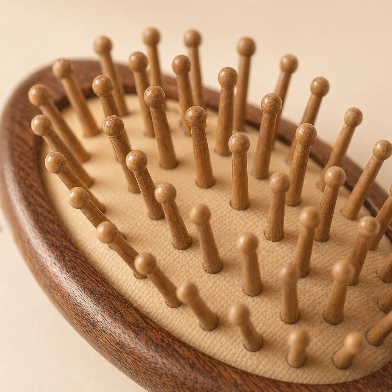 sandalwood hairbrush with wooden bristles on a beige background