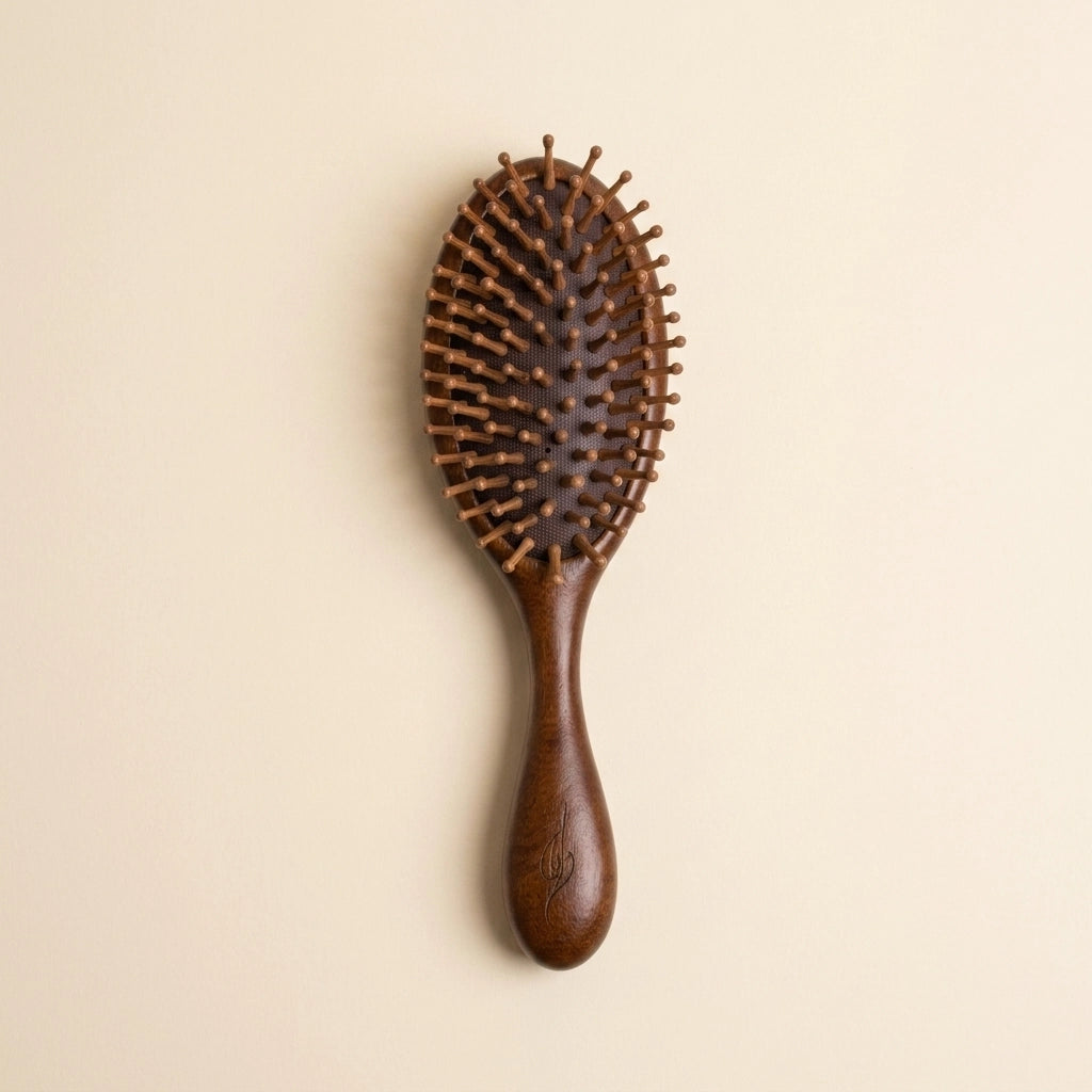 sandalwood hairbrush on a beige background
